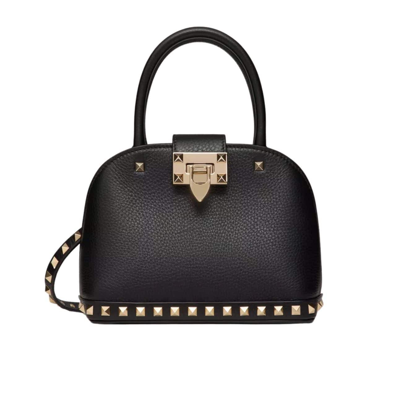 Va1e*ntin0 Garavani Rockstud Handbag In Grainy Black 21Cm
