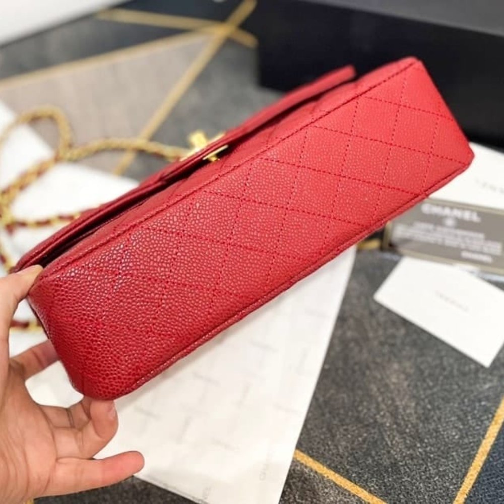 Ch**el Medium Classic Flap Bag Dark Red Caviar 26Cm