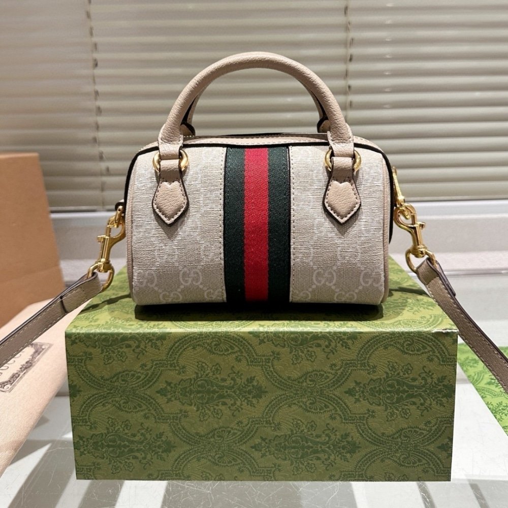 Gvc*1 Ophidia Mini Boston Bag Beige And Oatmeal 17Cm 781490 Uulag 9643
