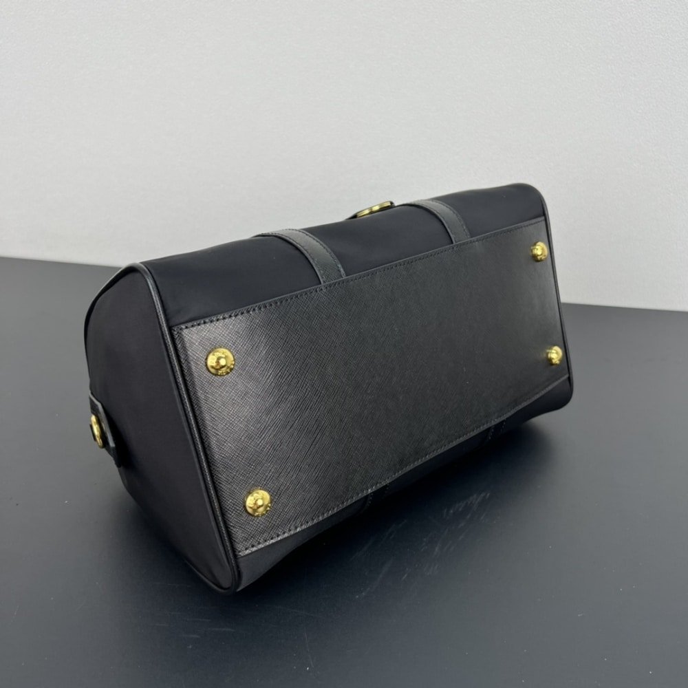 Pra*a Re Edition 1978 Re Nylon X Saffiano Medium Top Handle Bag Black 31Cm 1Bb233 R064 F0002 V Zom