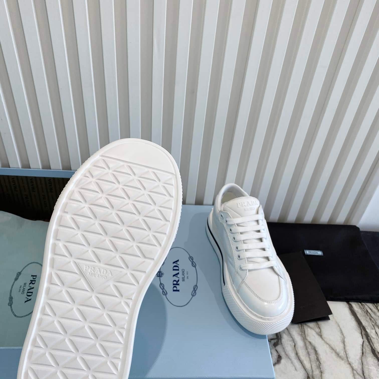 Pra*a Macro Re-Nylon And Brushed Leather Sneakers White 2Eg3763Lf5F0009