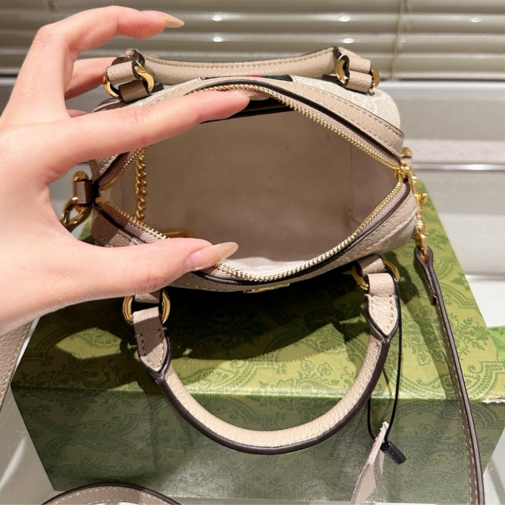 Gvc*1 Ophidia Mini Boston Bag Beige And Oatmeal 17Cm 781490 Uulag 9643
