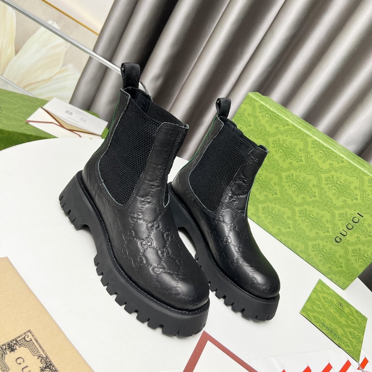 Gvc*1 Leather Ankle Boot With Web Detail Black 794168 Aadpf 1056