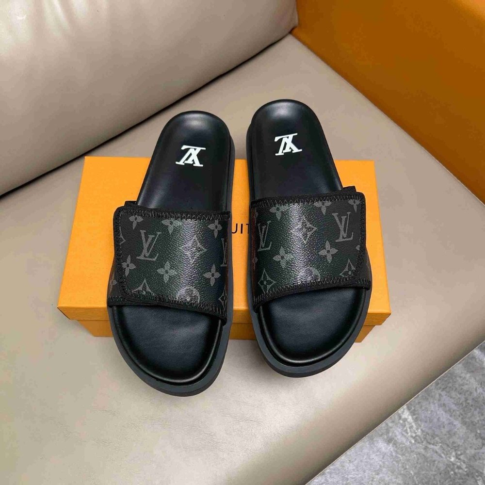 L0vis Vvtt0n Velcro Slides Monogram Black
