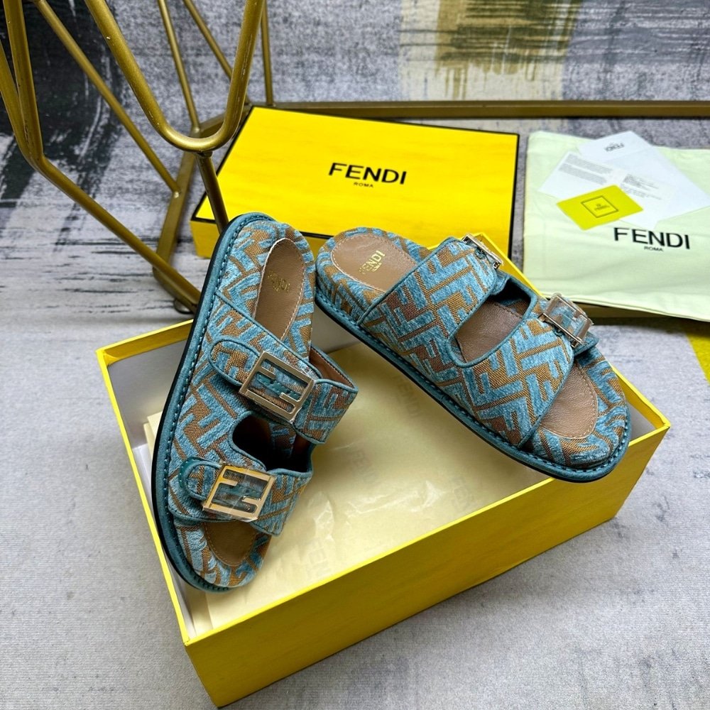 F**di Feel Ff Jacquard Velvet Slides Light Blue 8X8326Aotmf1R88