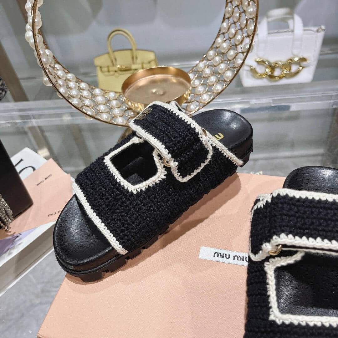 M1um1u Crochet Knit Slides Black