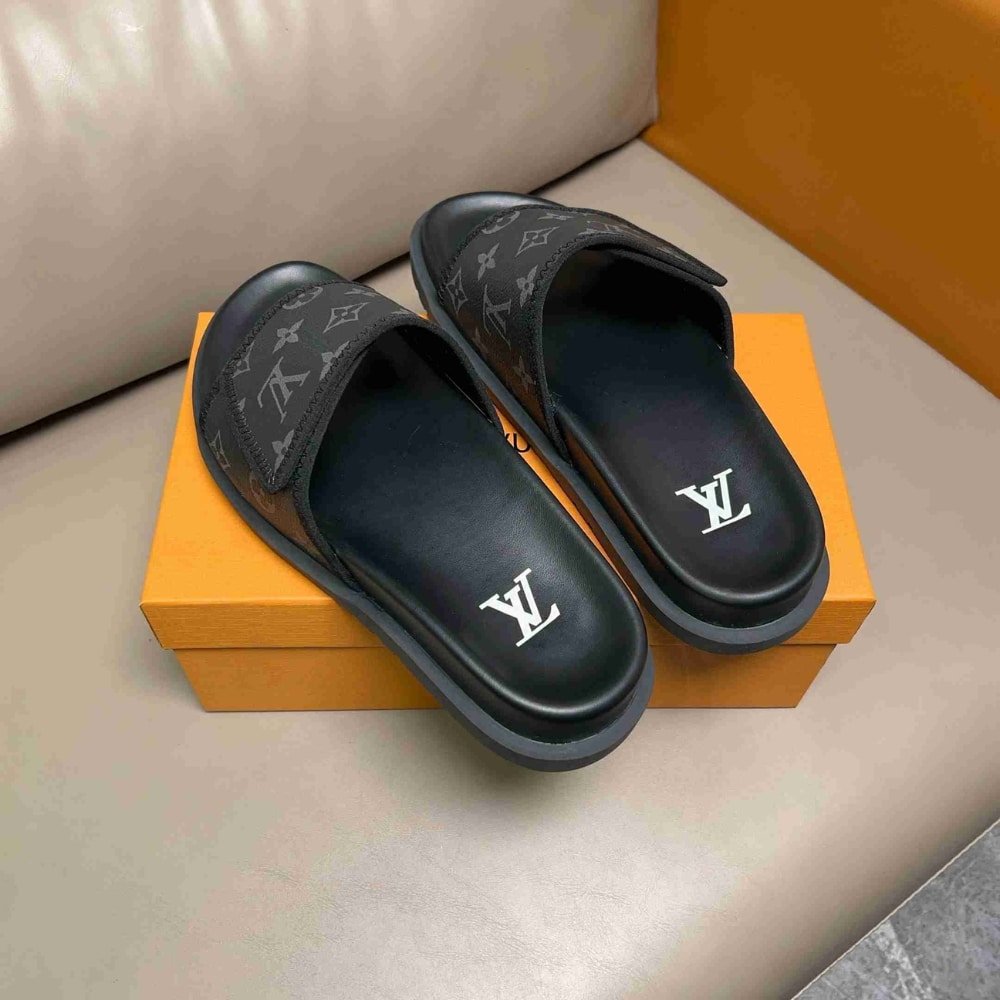L0vis Vvtt0n Velcro Slides Monogram Black