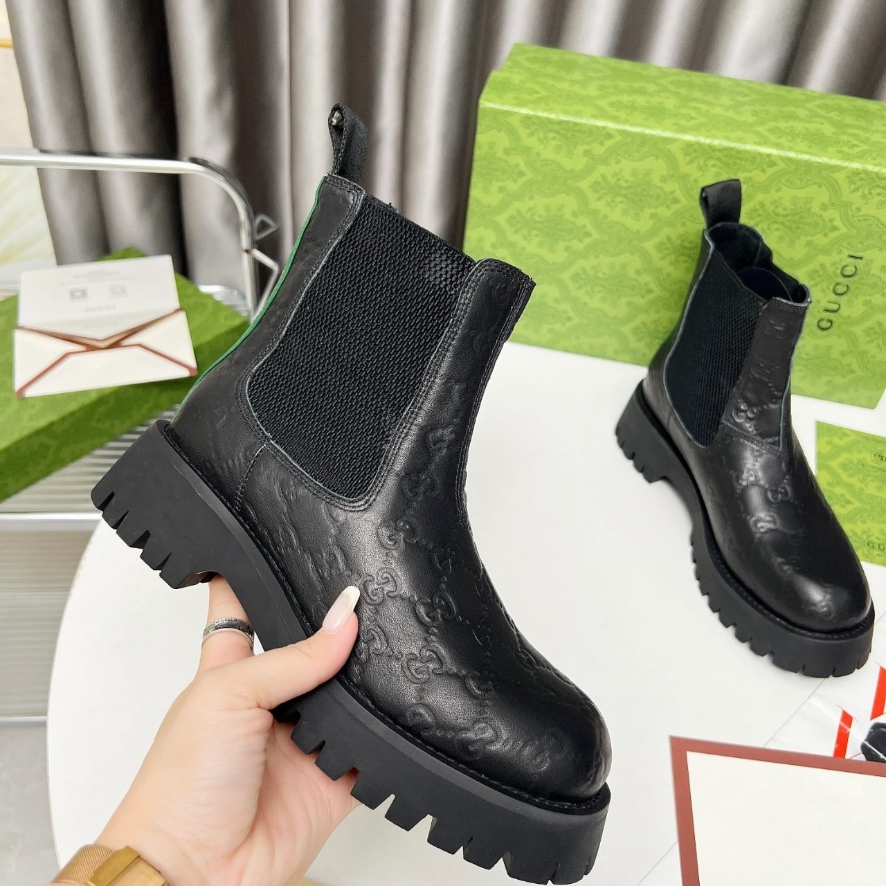 Gvc*1 Leather Ankle Boot With Web Detail Black 794168 Aadpf 1056