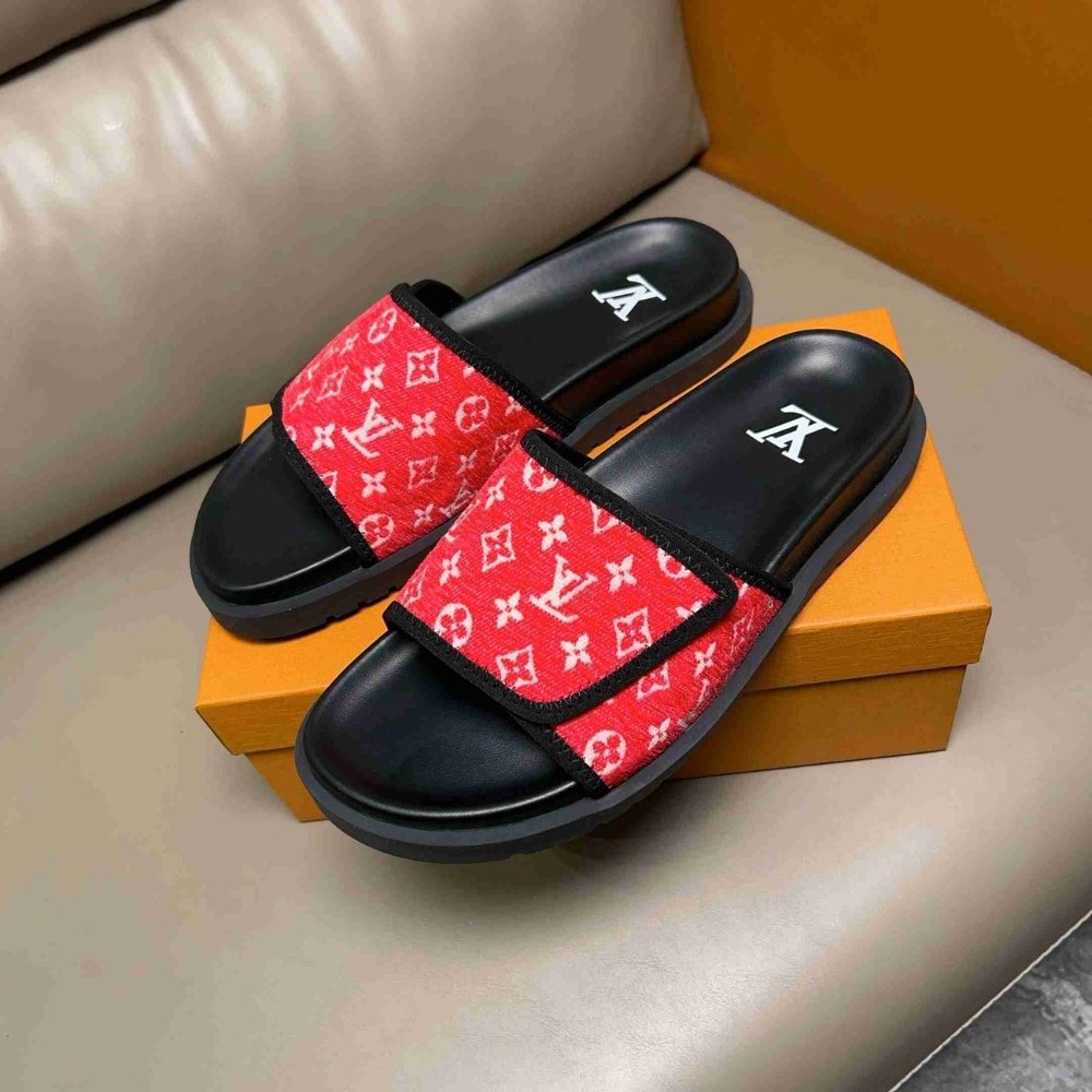L0vis Vvtt0n Velcro Slides Monogram Red
