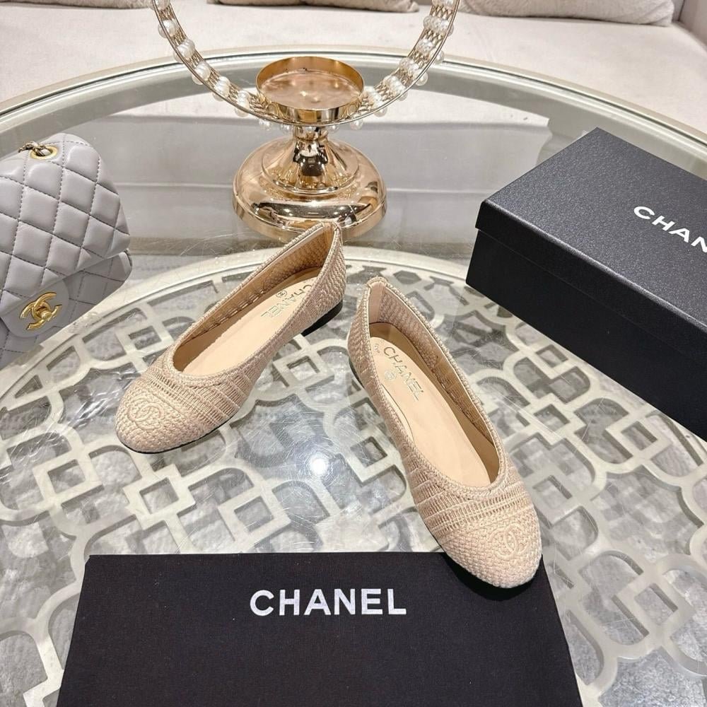 Ch**el Ballet Flat Raffia White And Beige G46352 B19806 Nafbo