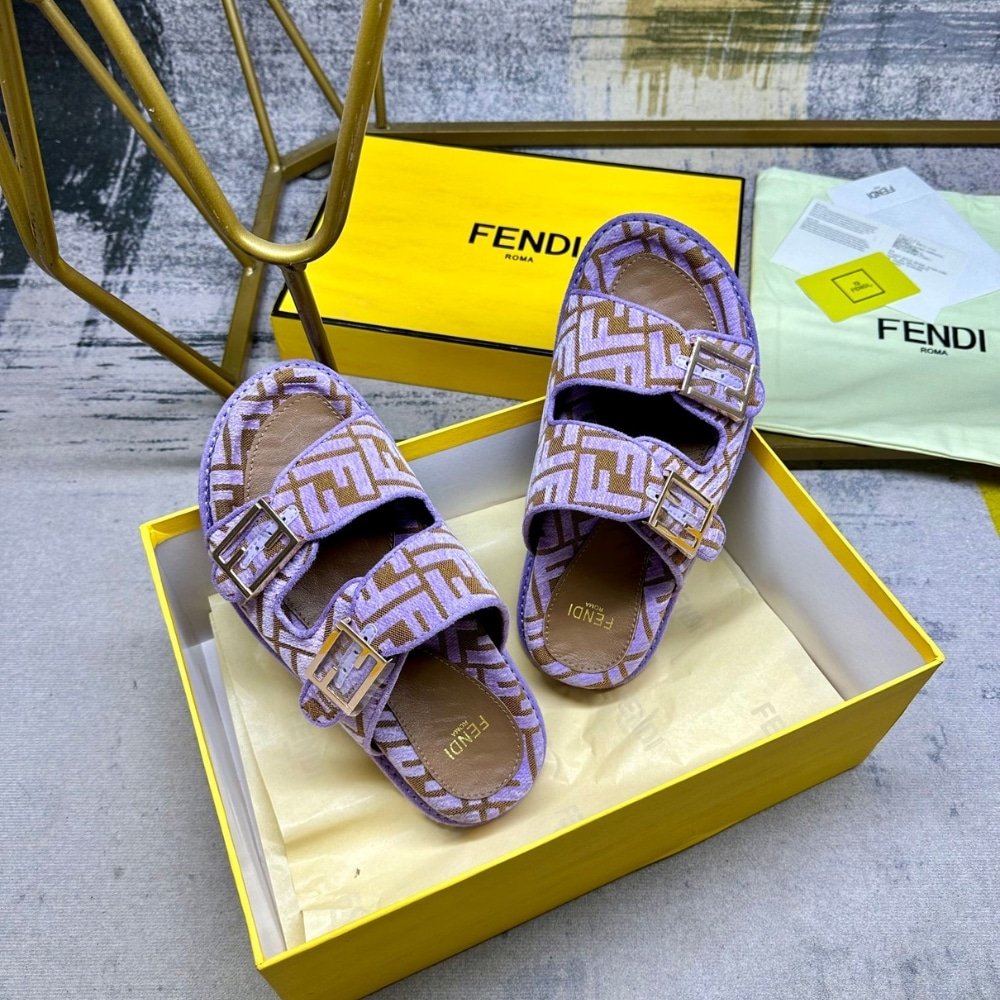 F**di Feel Ff Jacquard Velvet Slides Amethyst Purple