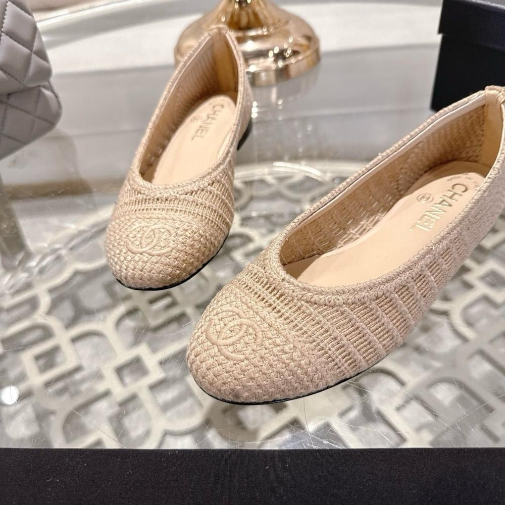 Ch**el Ballet Flat Raffia White And Beige G46352 B19806 Nafbo