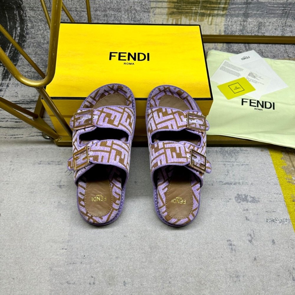 F**di Feel Ff Jacquard Velvet Slides Amethyst Purple