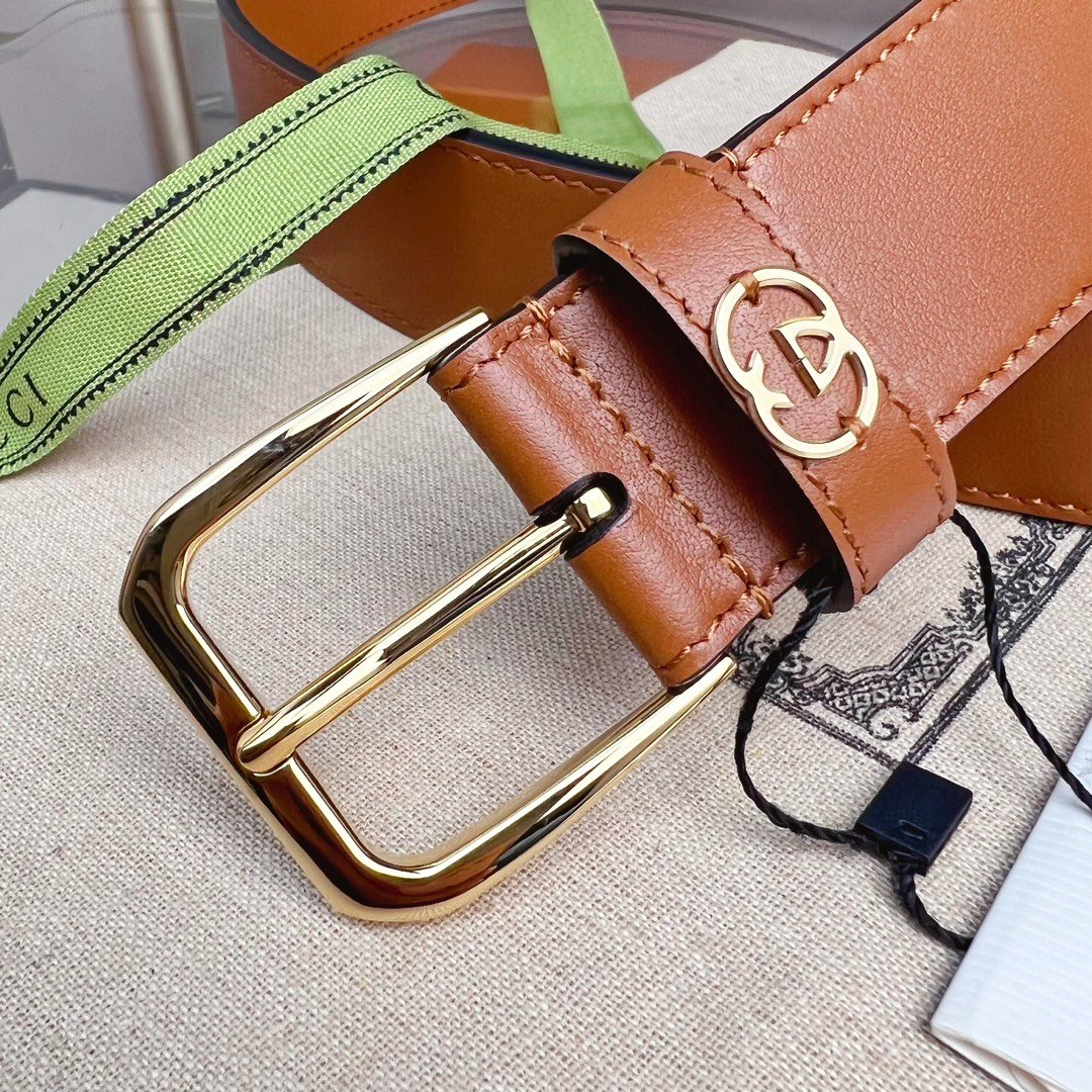 Gvc*1 Belt With Square Buckle And Interlocking G Gold Metal Brown 35Mm 673921 Ap00G 2535