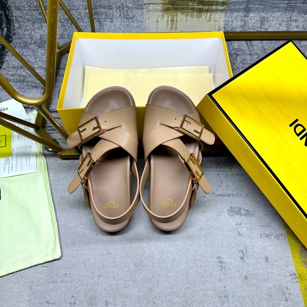 F**di Feel Leather Slides Beige 8X8647Na7F0Qb8