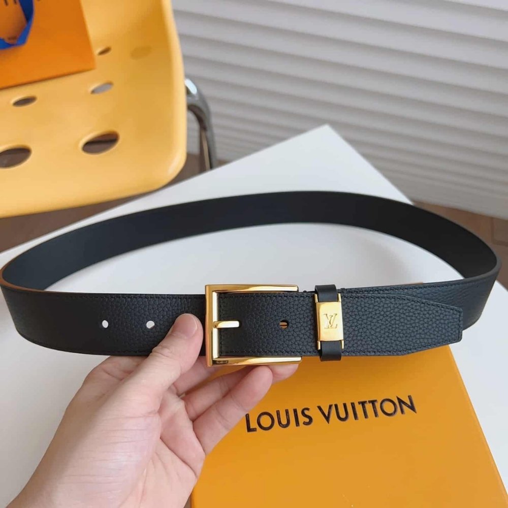 L0vis Vvtt0n LV City Pin Belt Gold Hardware Black 35mm