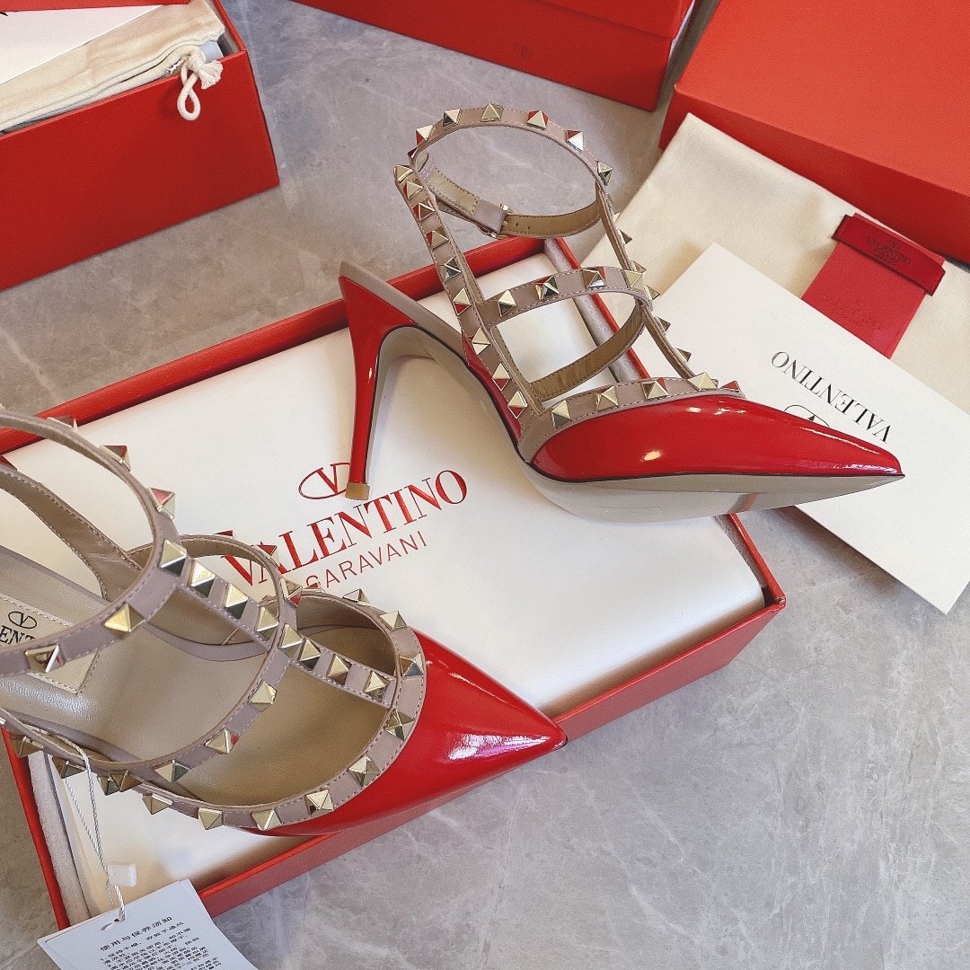 Va1e*ntin0 Patent Rockstud Caged Pump 100Mm Red