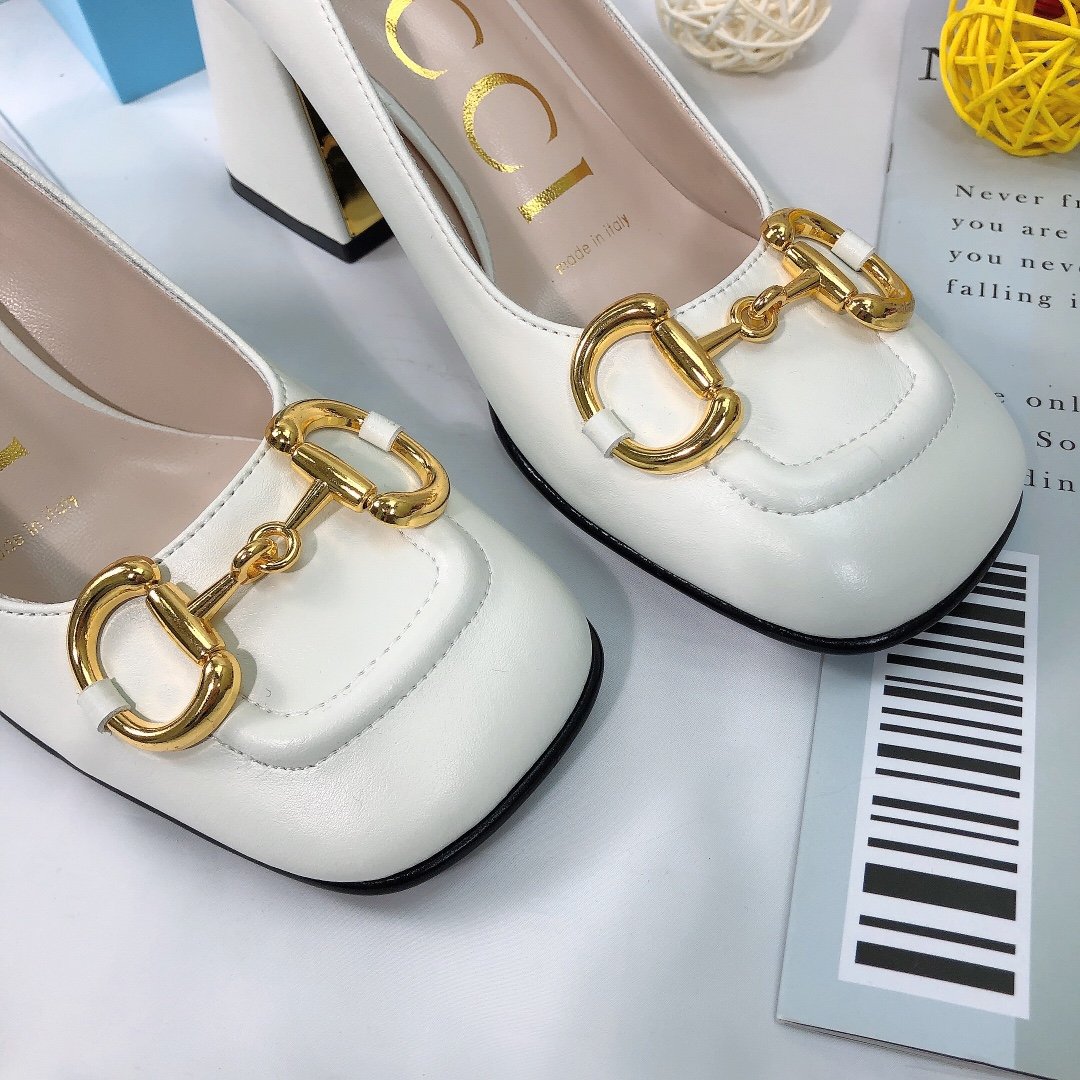 Gvc*1 Women’S Mid Heel Pump With Horsebit White Leather 643886 C9D00 9022