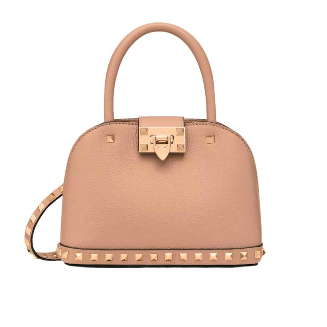 Va1e*ntin0 Garavani Rockstud Handbag In Grainy Light Pink 21Cm