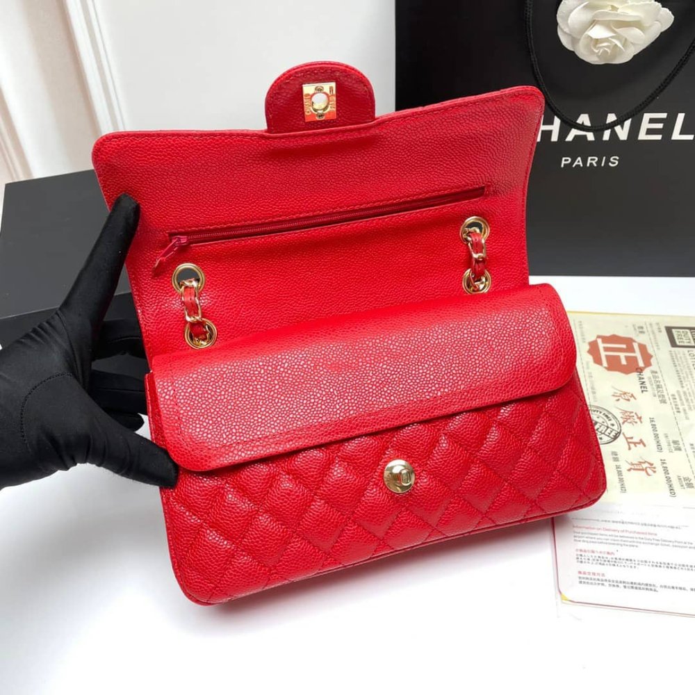 Ch**el Medium Classic Flap Bag Dark Red Caviar 26Cm