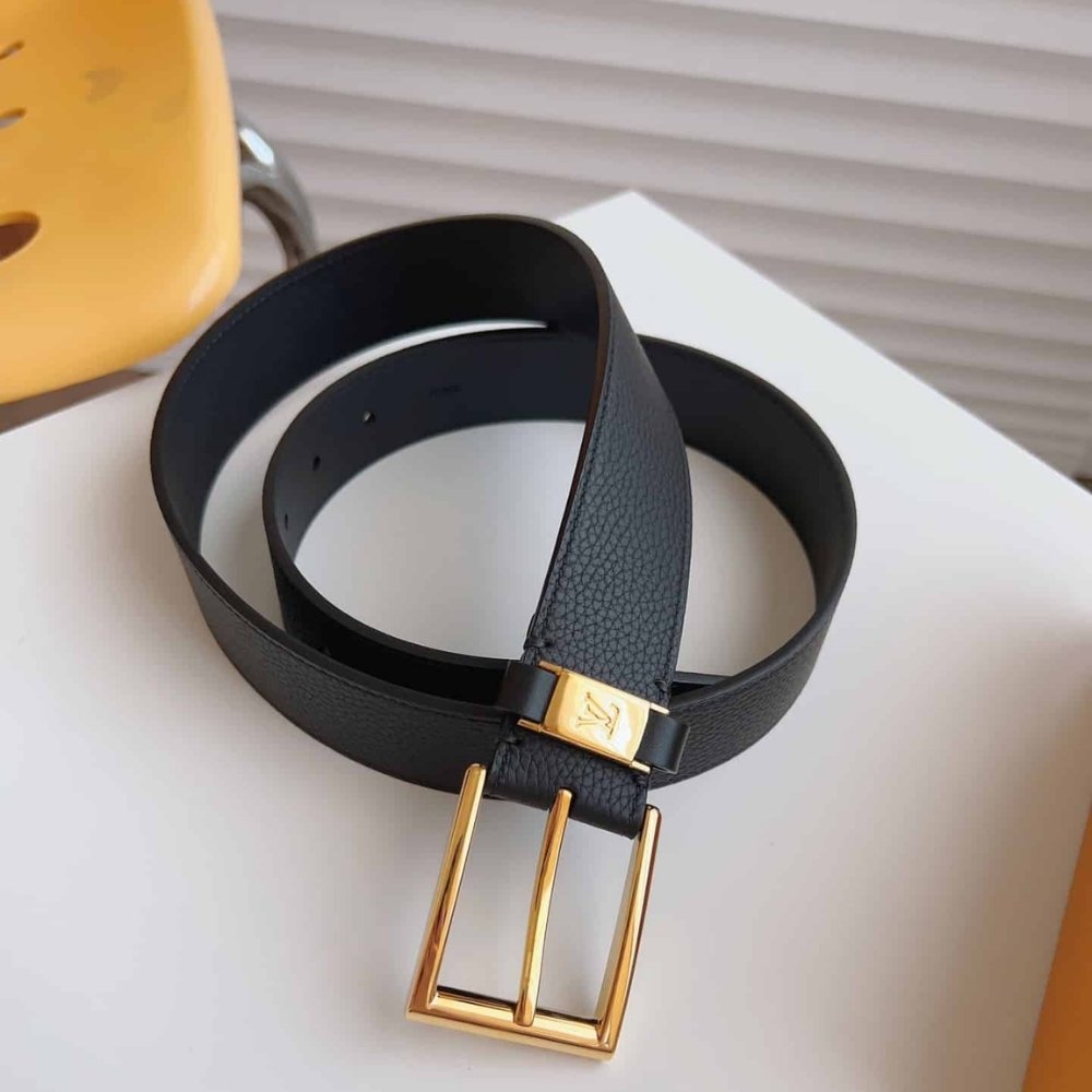 L0vis Vvtt0n LV City Pin Belt Gold Hardware Black 35mm