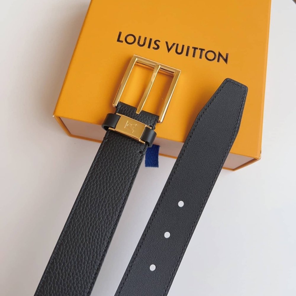 L0vis Vvtt0n LV City Pin Belt Gold Hardware Black 35mm
