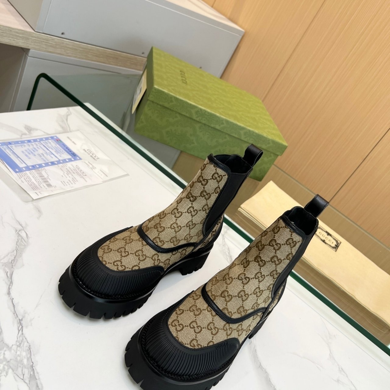 Gvc*1 Gg Canvas Ankle Boot Beige 751711 Fabsq 9751