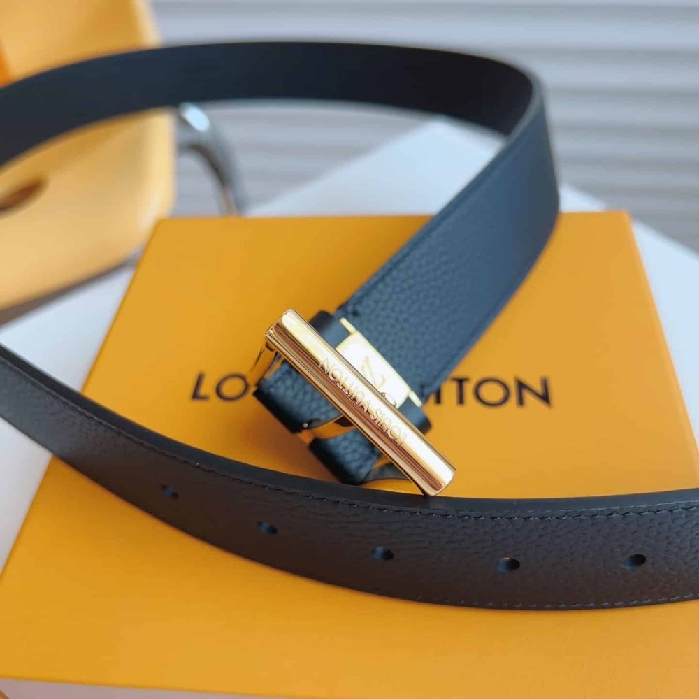 L0vis Vvtt0n LV City Pin Belt Gold Hardware Black 35mm