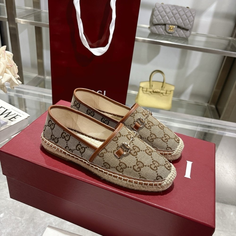 Gvc*1 Women Espadrille With Horsebit Beige And Dark Brown Gg Canvas 817244 9Sf40 2547