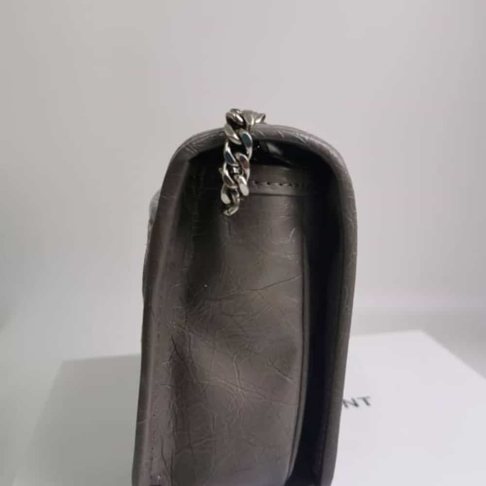 Sa1nt Lau*nt Niki Vintage Leather Chain Wallet Gray 19Cm