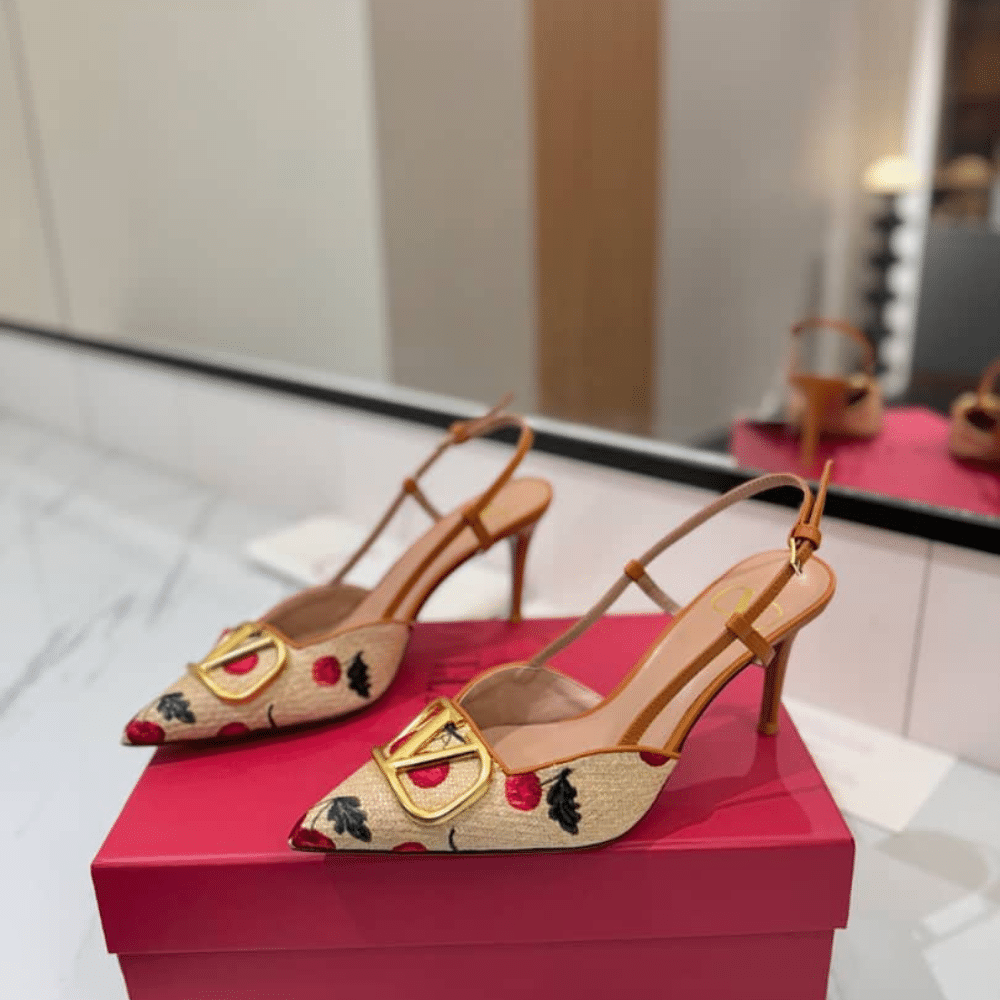 Va1e*ntin0 Vlogo Signature Slingback Pumps In Cherryfic Pattern Natural And Red 6W0S0R01Nnx 32H