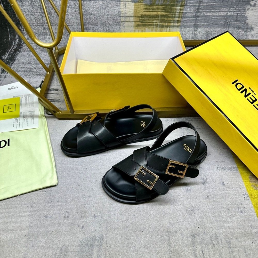 F**di Feel Leather Slides Black 8X8647Na7F0Qa1