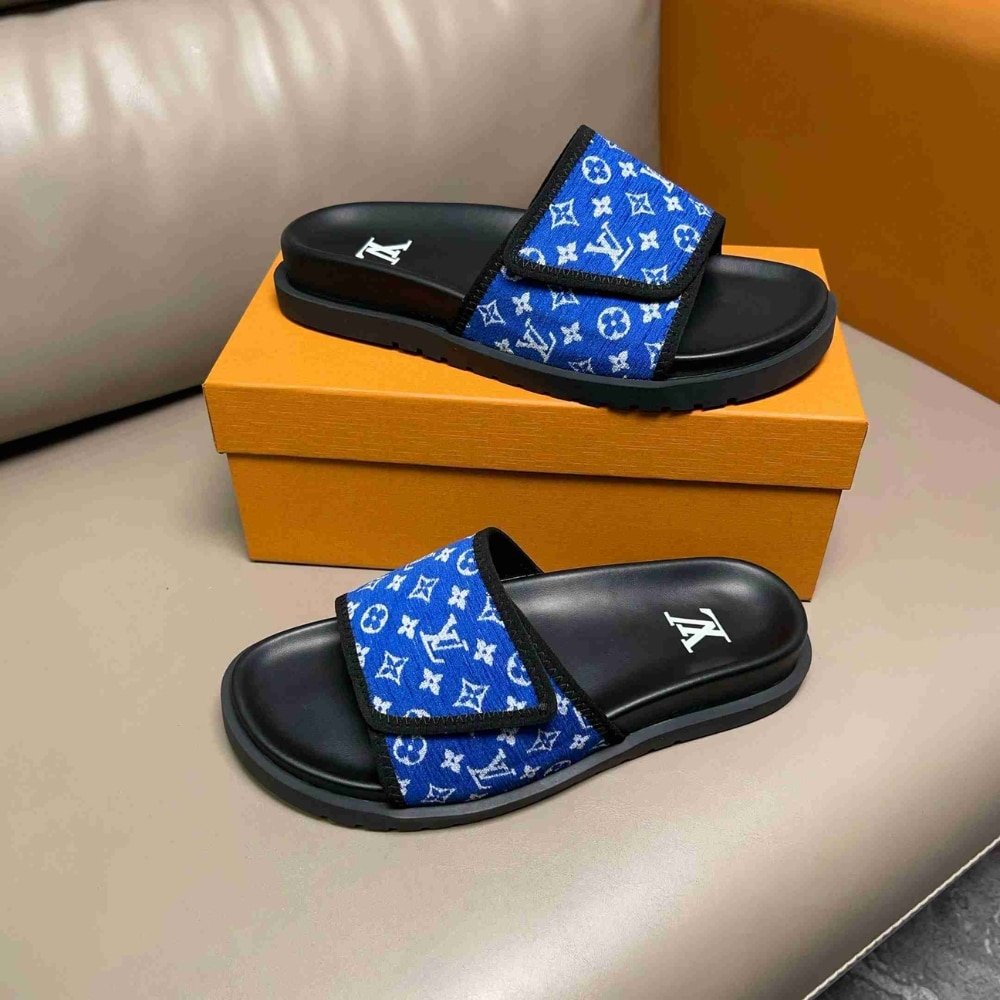 L0vis Vvtt0n Velcro Slides Monogram Blue