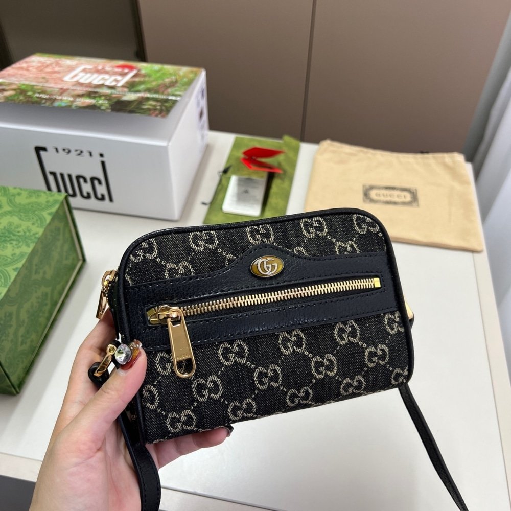 Gvc*1 Ophidia Shoulder Bag Gg Denim Mini Black 17Cm