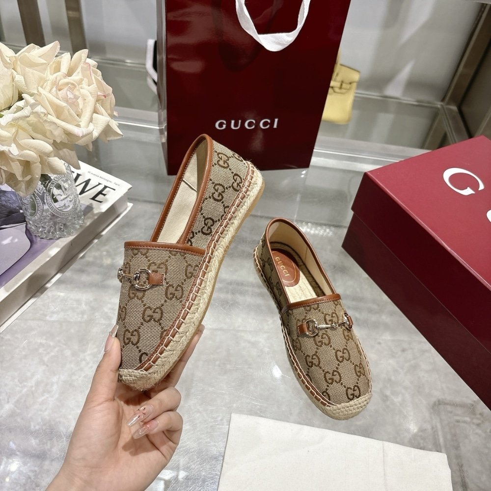 Gvc*1 Women Espadrille With Horsebit Beige And Dark Brown Gg Canvas 817244 9Sf40 2547