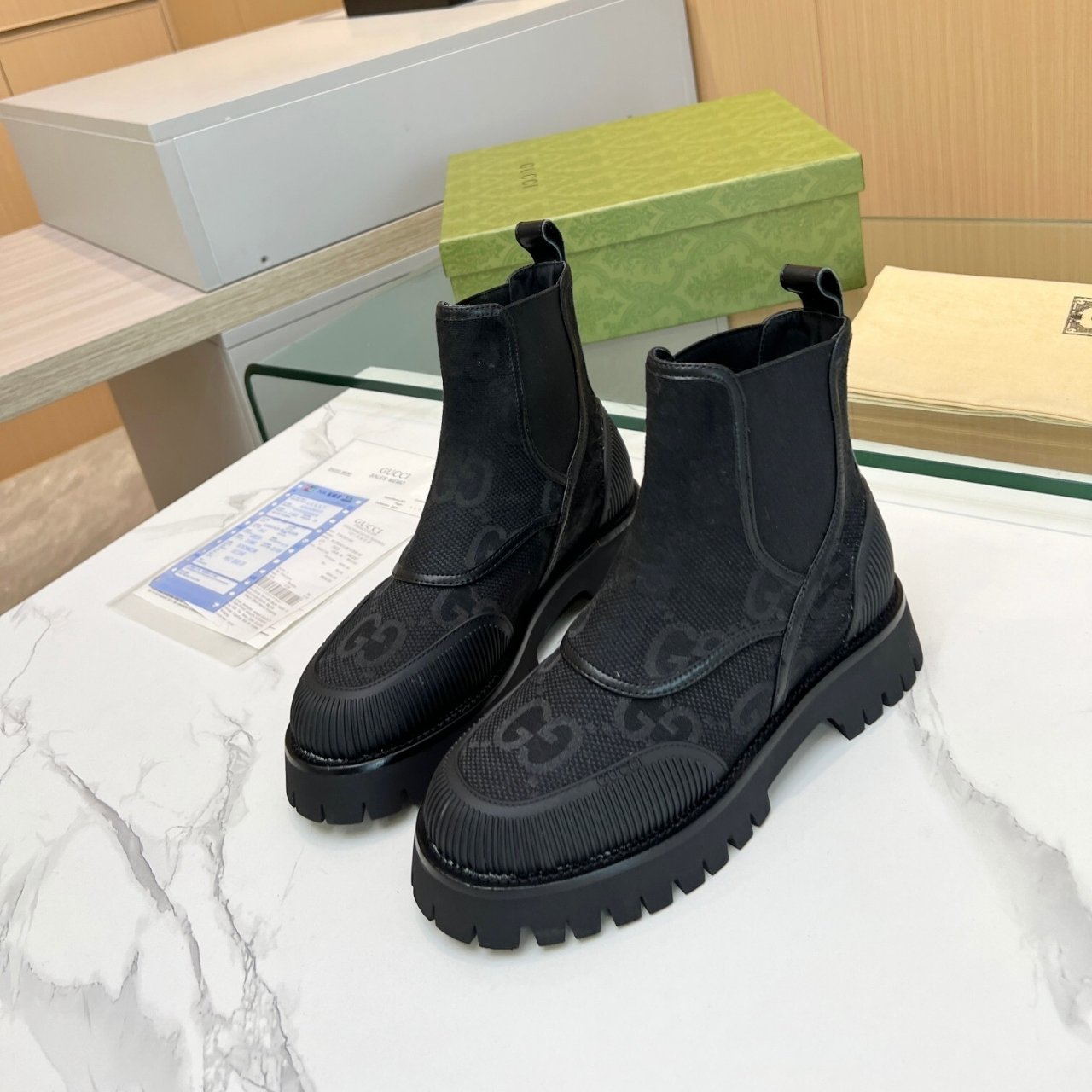 Gvc*1 Gg Jacquard Canvas Ankle Boot Triple Black 739777 Fab5I 1000