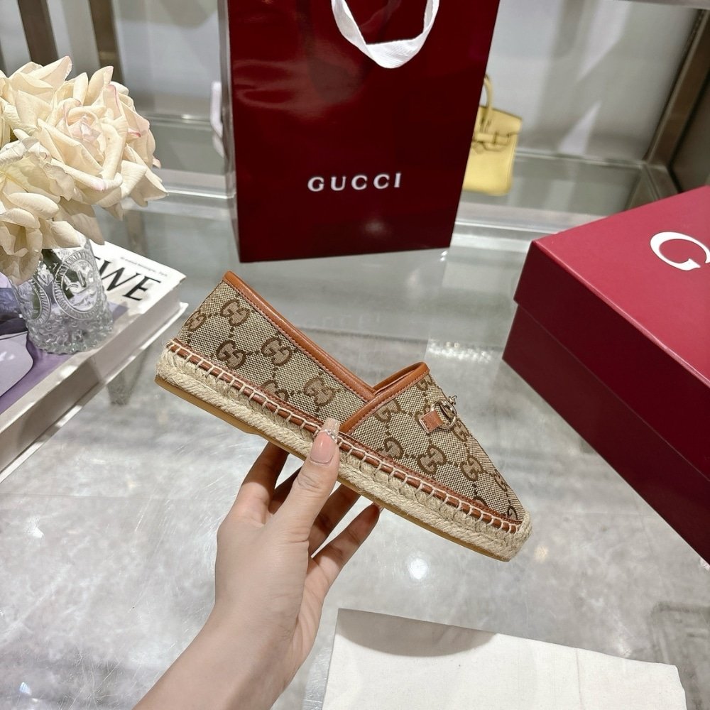 Gvc*1 Women Espadrille With Horsebit Beige And Dark Brown Gg Canvas 817244 9Sf40 2547