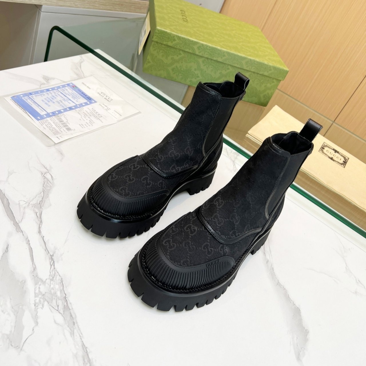 Gvc*1 Gg Jacquard Canvas Ankle Boot Triple Black 739777 Fab5I 1000