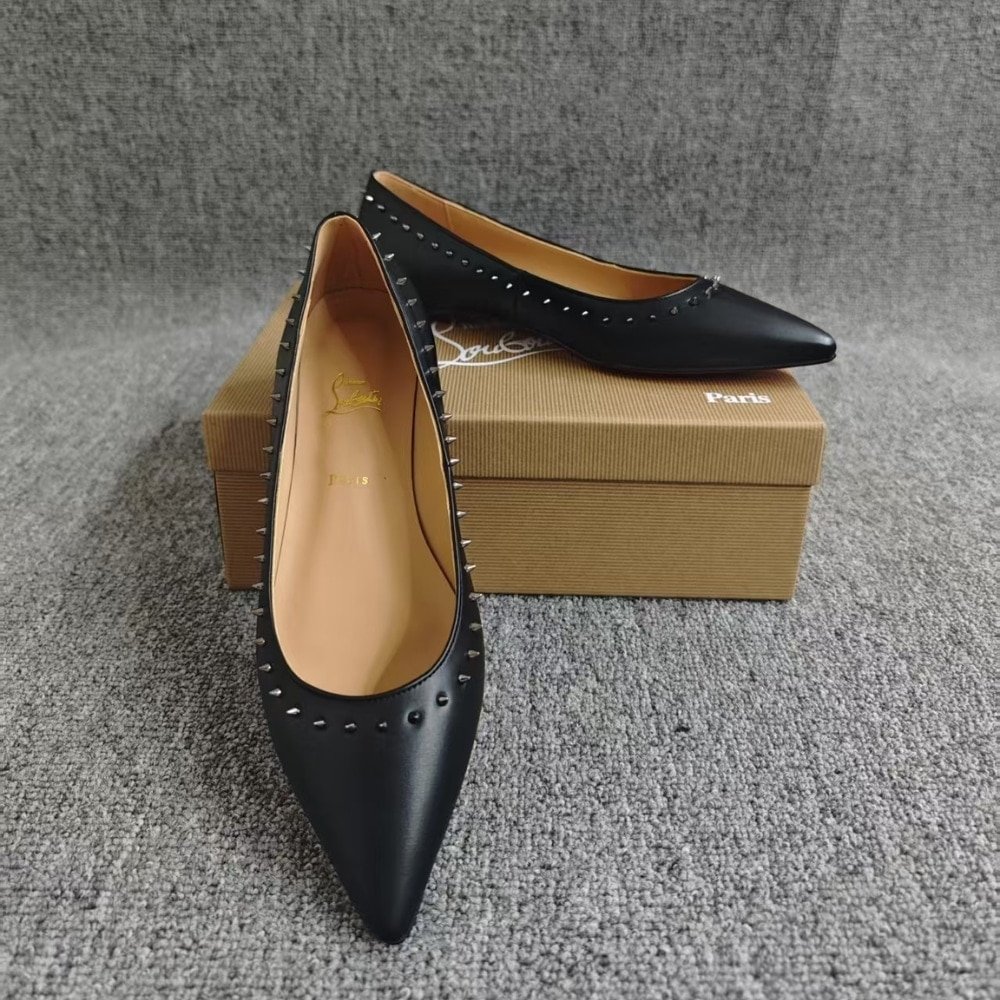 Chr1st1an Louboutin Studded Anjalina Flat Black 3151261B142