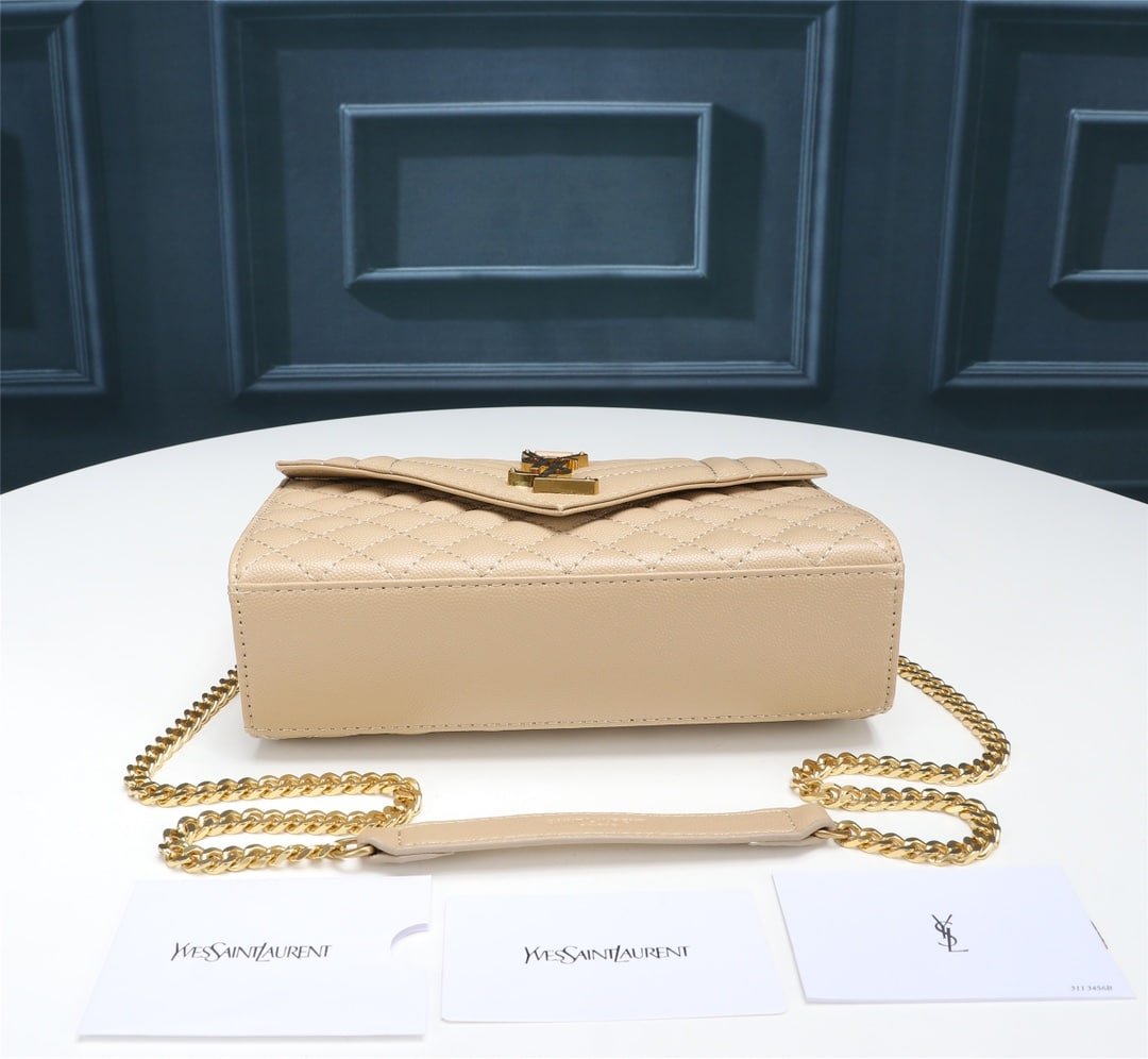 Sa1nt Lau*nt Envelope Small In Quilted Grain De Poudre Embossed Leather Beige 21Cm 600195Bow912721