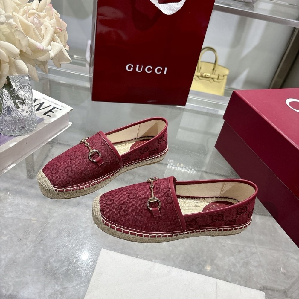 Gvc*1 Women Espadrille With Horsebit Burgundy Gg Canvas