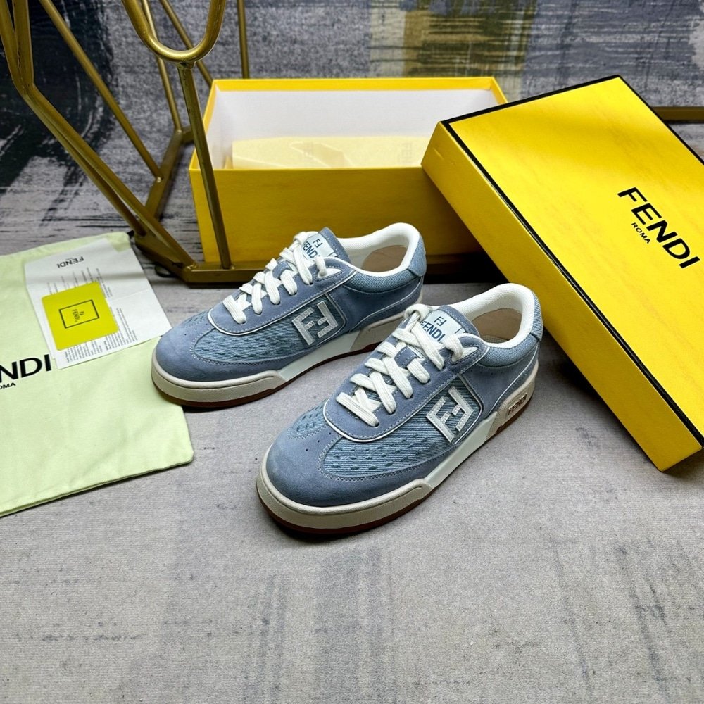 F**di Match Denim Fabric And Suede Low Tops Light Blue 8E8670Asb3F1Sv1