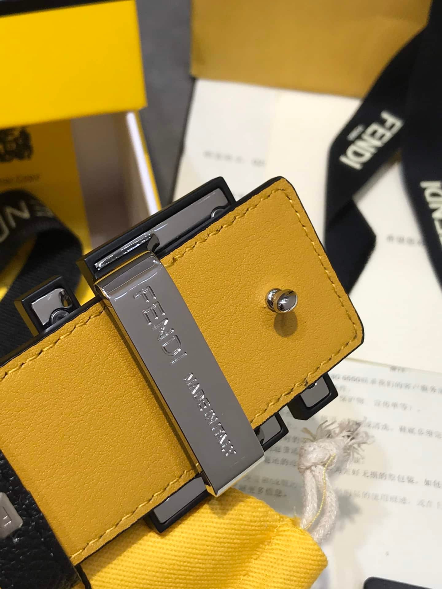 F**di Reversible Black Leather Belt Yellow 40Mm