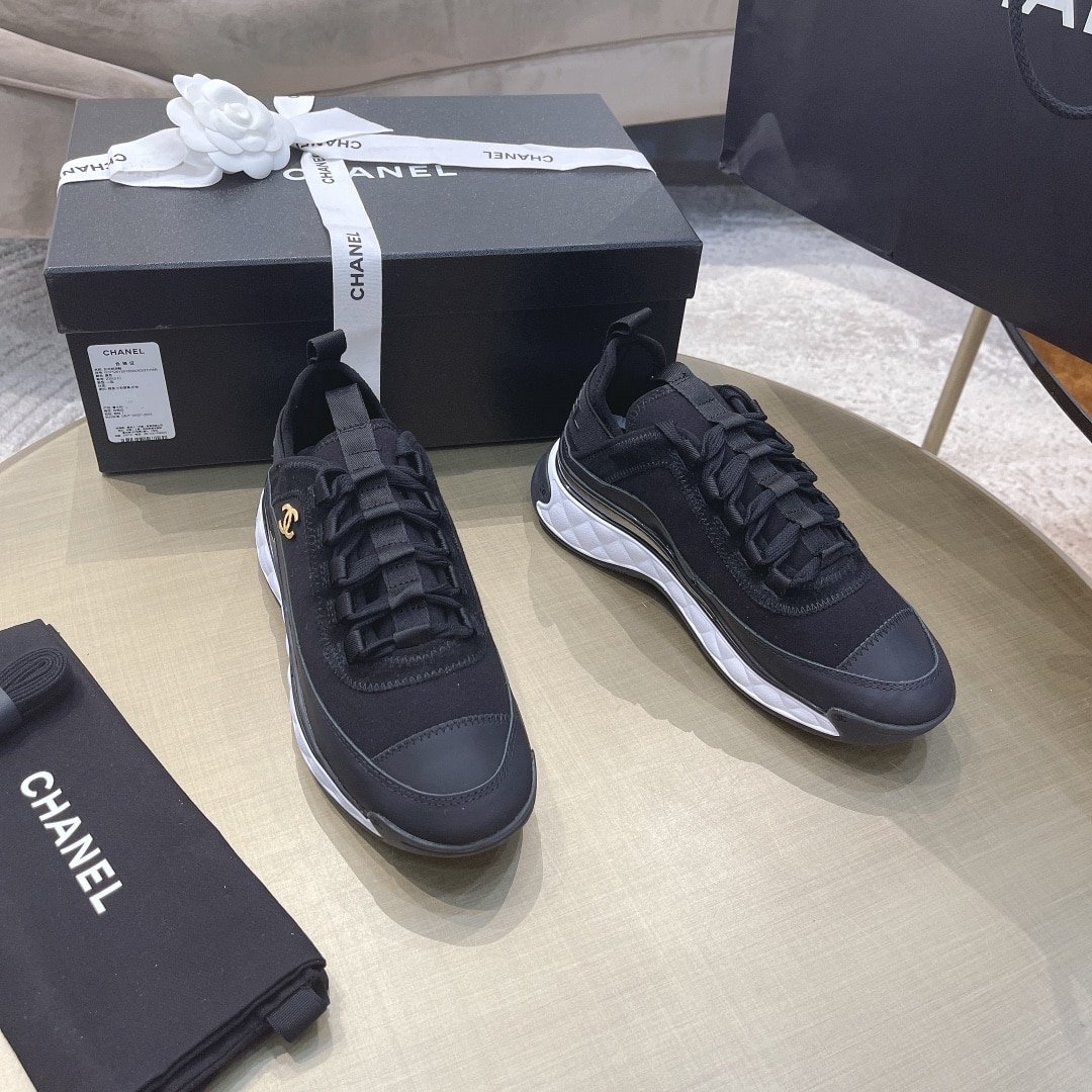 Ch**el Logo Low Top Trainer Sneakers Black G35617 Y53646 94305