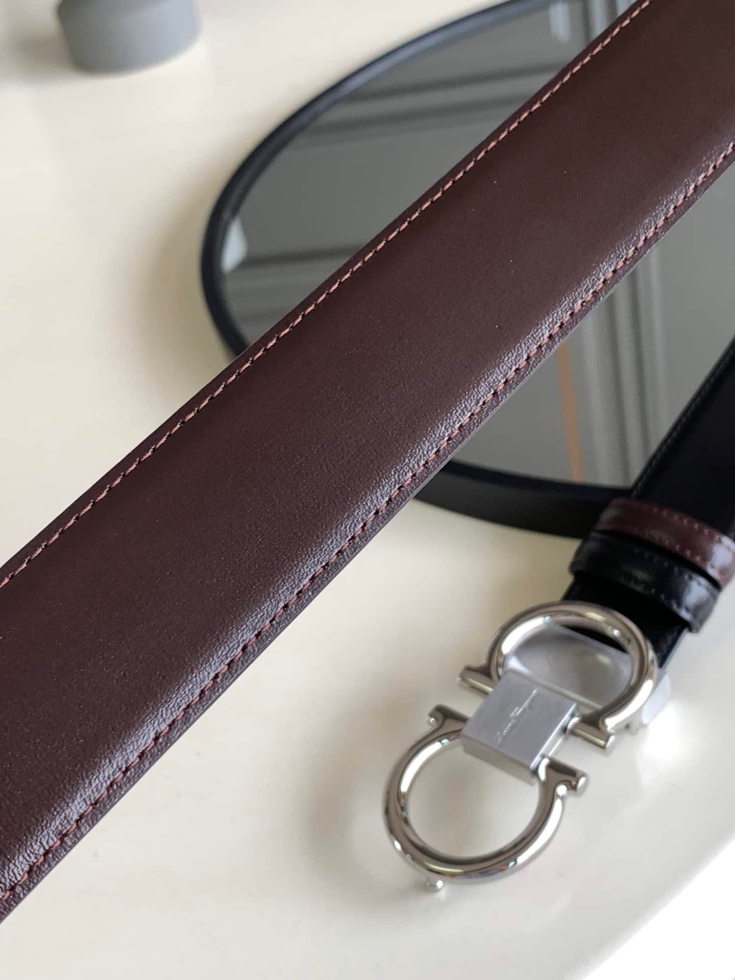 Salvatore Ferragamo Reversible Leather Belt Black 3.5Cm