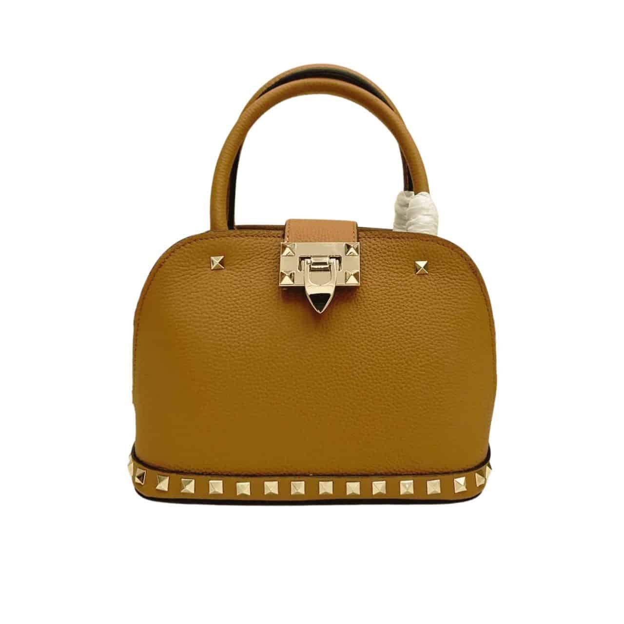 Va1e*ntin0 Garavani Rockstud Handbag In Grainy Brown 21Cm