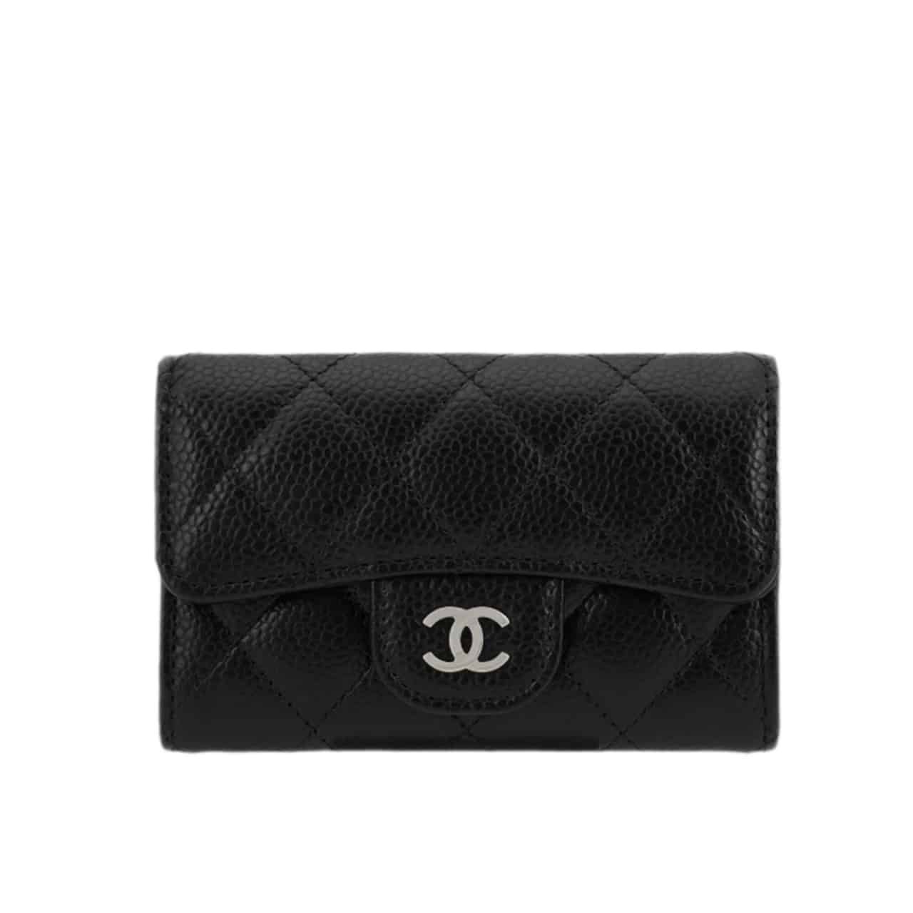 Ch**el Classic Card Holder Grain Leather Black With Silver Hardware 11Cm Ap0214 Y01588 C3906