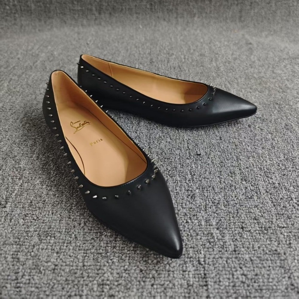 Chr1st1an Louboutin Studded Anjalina Flat Black 3151261B142