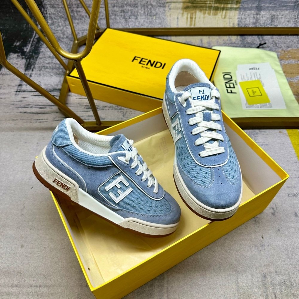 F**di Match Denim Fabric And Suede Low Tops Light Blue 8E8670Asb3F1Sv1