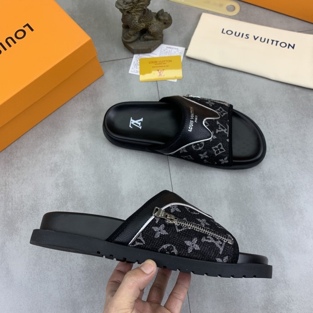 L0vis Vvtt0n Velcro Slippers Lock Edge Denim Black